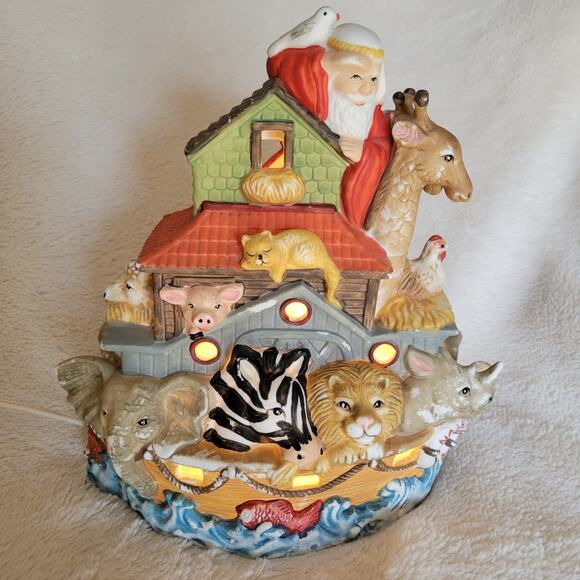 VTG Noah's Ark Handpainted Ceramic Nightlight Light Up Display Animal Figurine - Picture 8 of 16